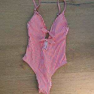 Xhilaration Red and White Striped One Piece Swimsuit